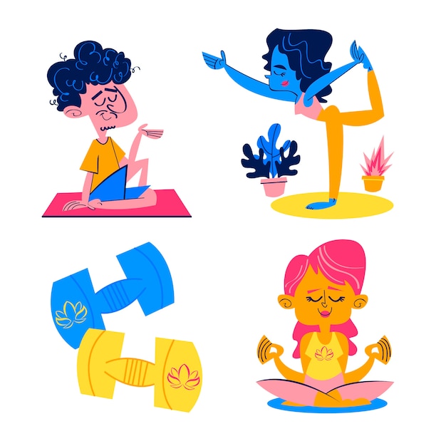 Premium Vector Flat design yoga stickers