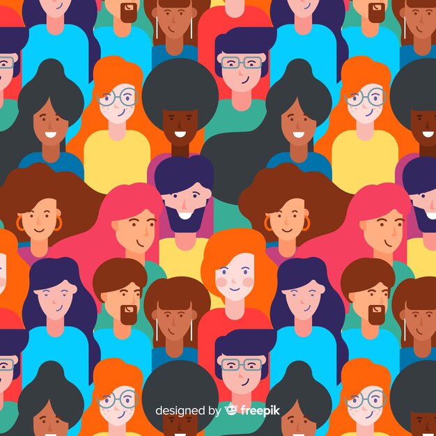 Flat design young people pattern Free Vector