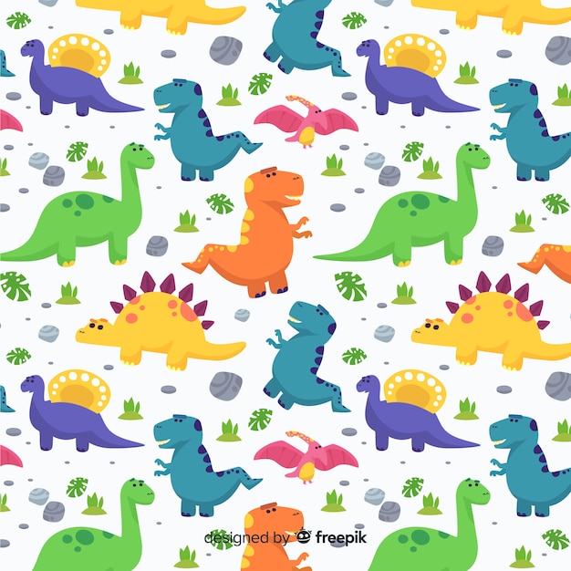 Flat dinosaur pattern Free Vector