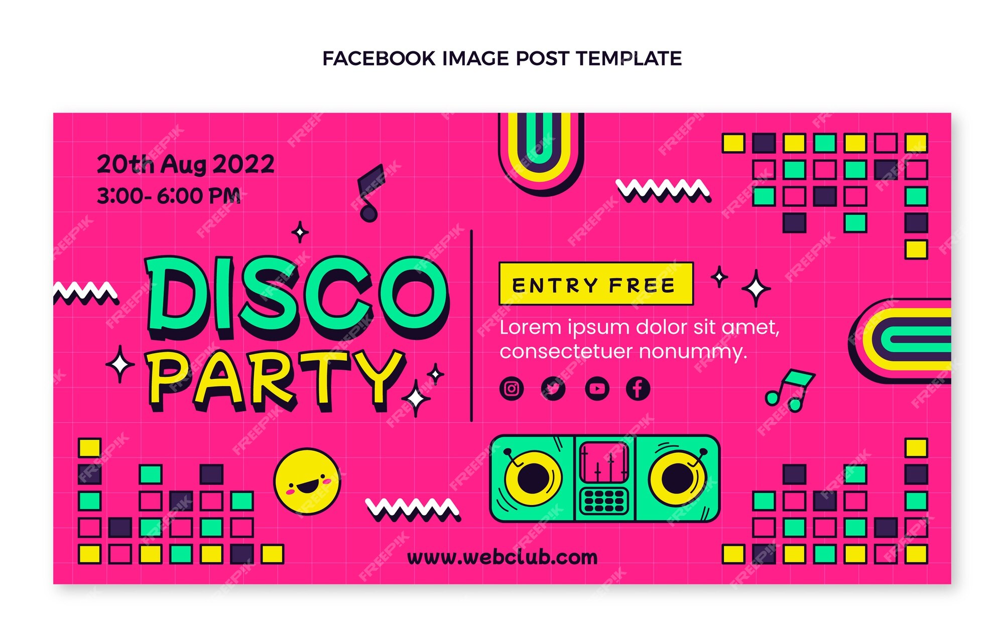 Free Vector | Flat disco party social media post template