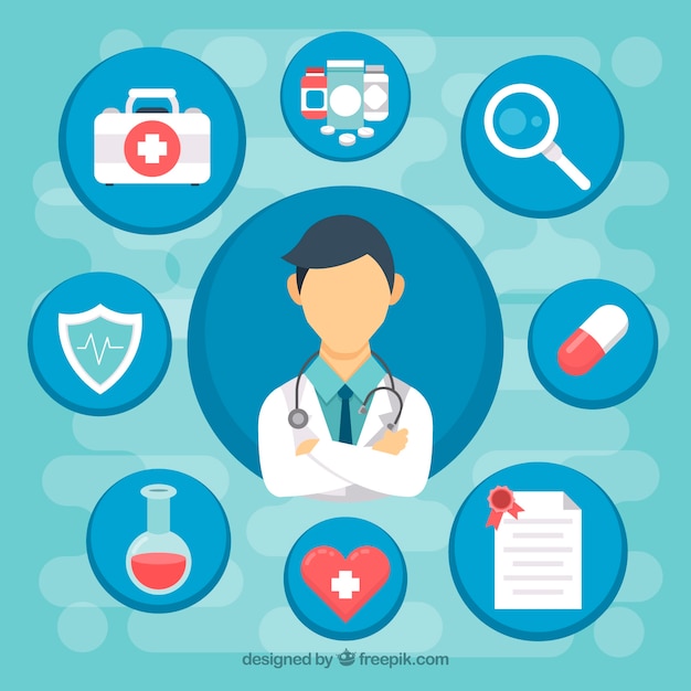 Flat doctor and medical icons Vector | Free Download