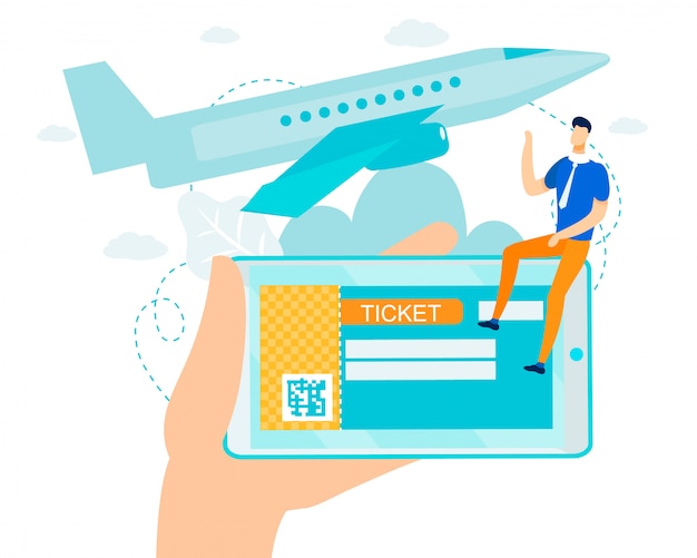 Flat e-ticket with barcode for flight on mobile Premium Vector