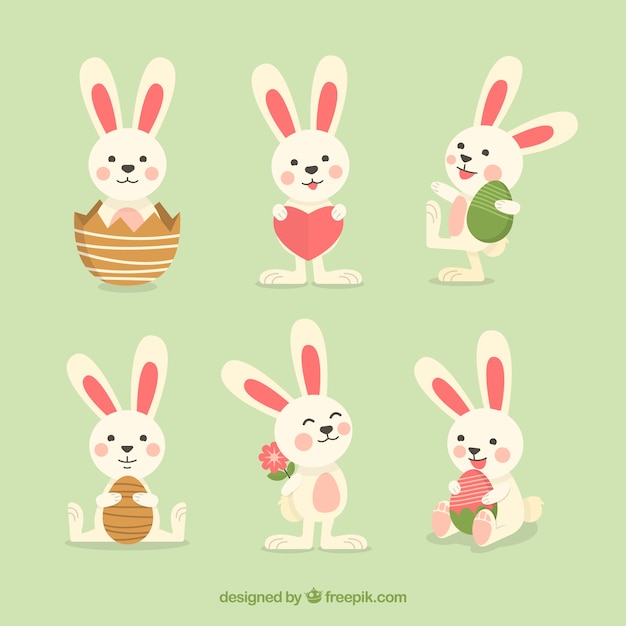 Premium Vector | Flat easter bunny collection