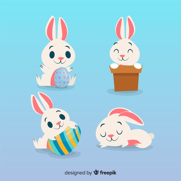 Download Flat easter bunny collection Vector | Free Download