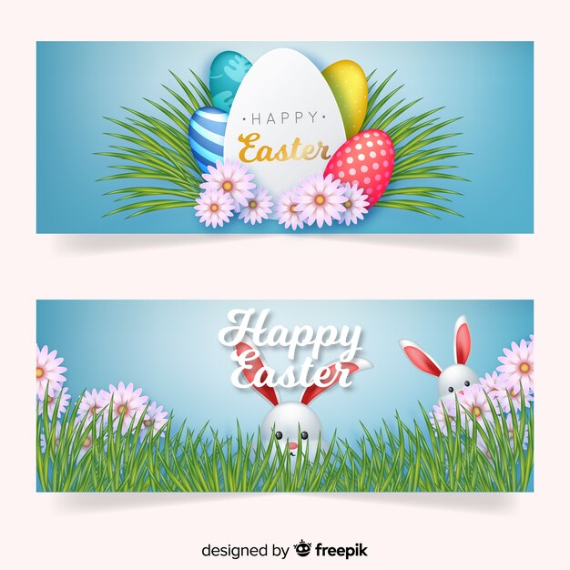 Free Vector | Flat easter day banners