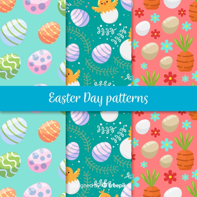 Flat easter pattern collection Free Vector