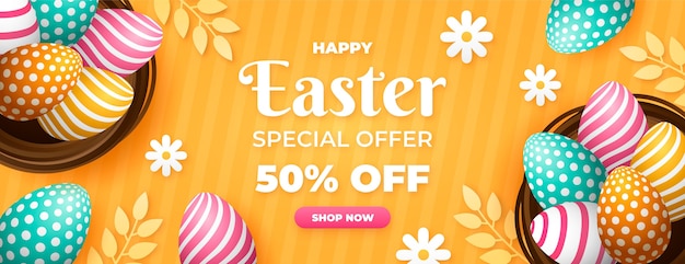 Flat easter sale banner Free Vector