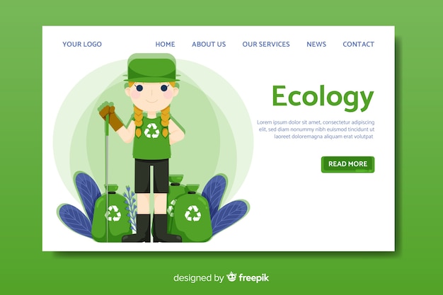 Flat ecology landing page template Free Vector
