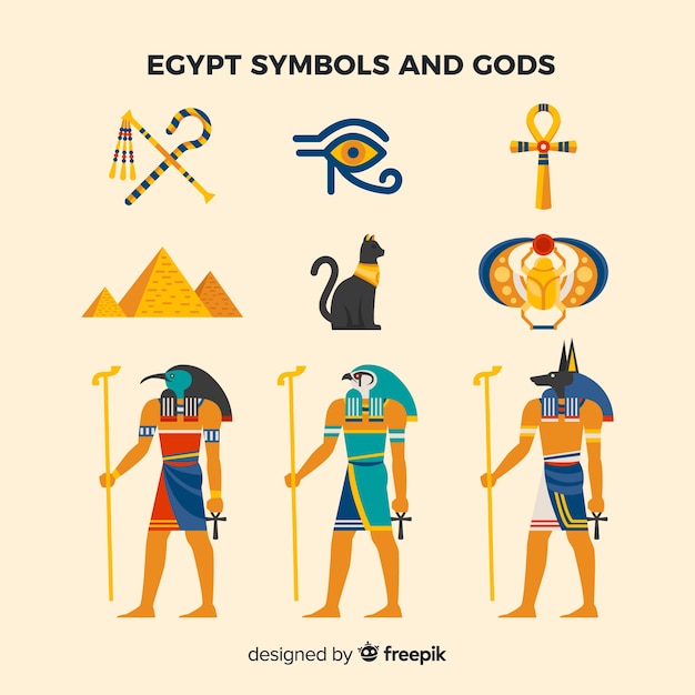 Flat egyptian symbols and gods collection | Free Vector