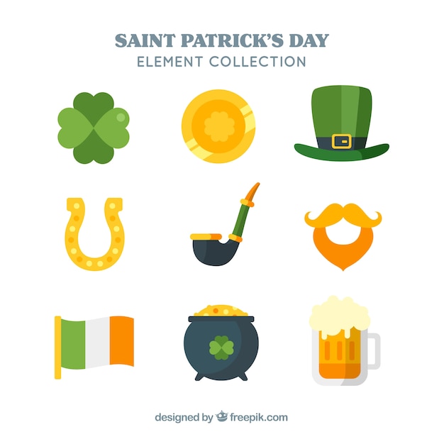 Flat elements collection for st patricks day Free Vector