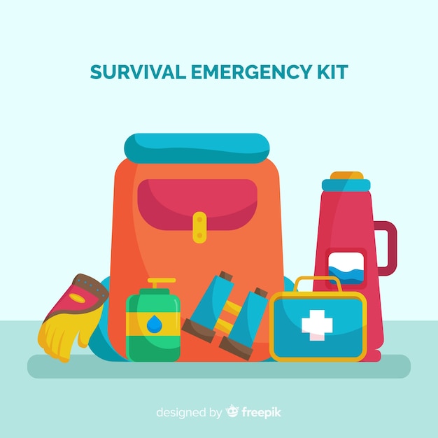 Flat emergency survival kit | Free Vector