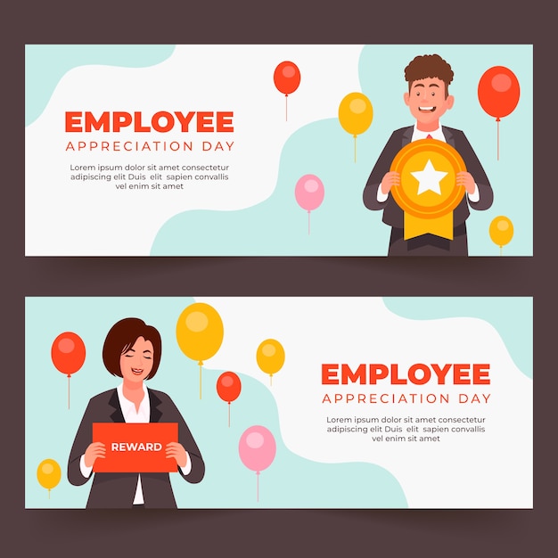 Free Vector | Flat Employee Appreciation Day Horizontal Banners Set