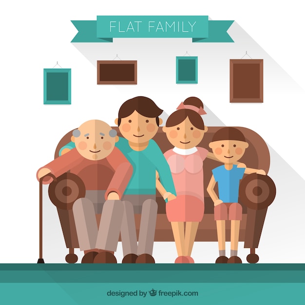 Flat family sitting on a couch