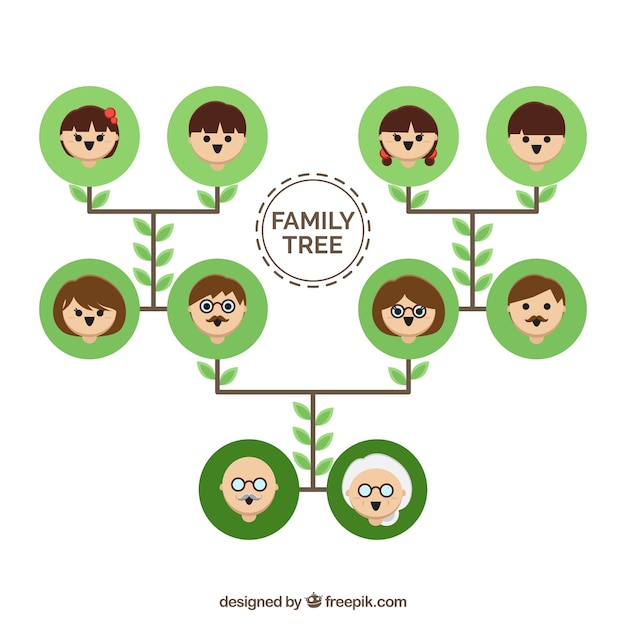 Flat family tree with green circles Vector | Free Download