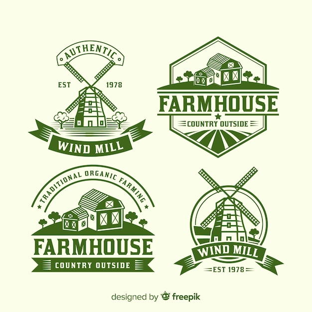 Flat farm logo collection | Free Vector