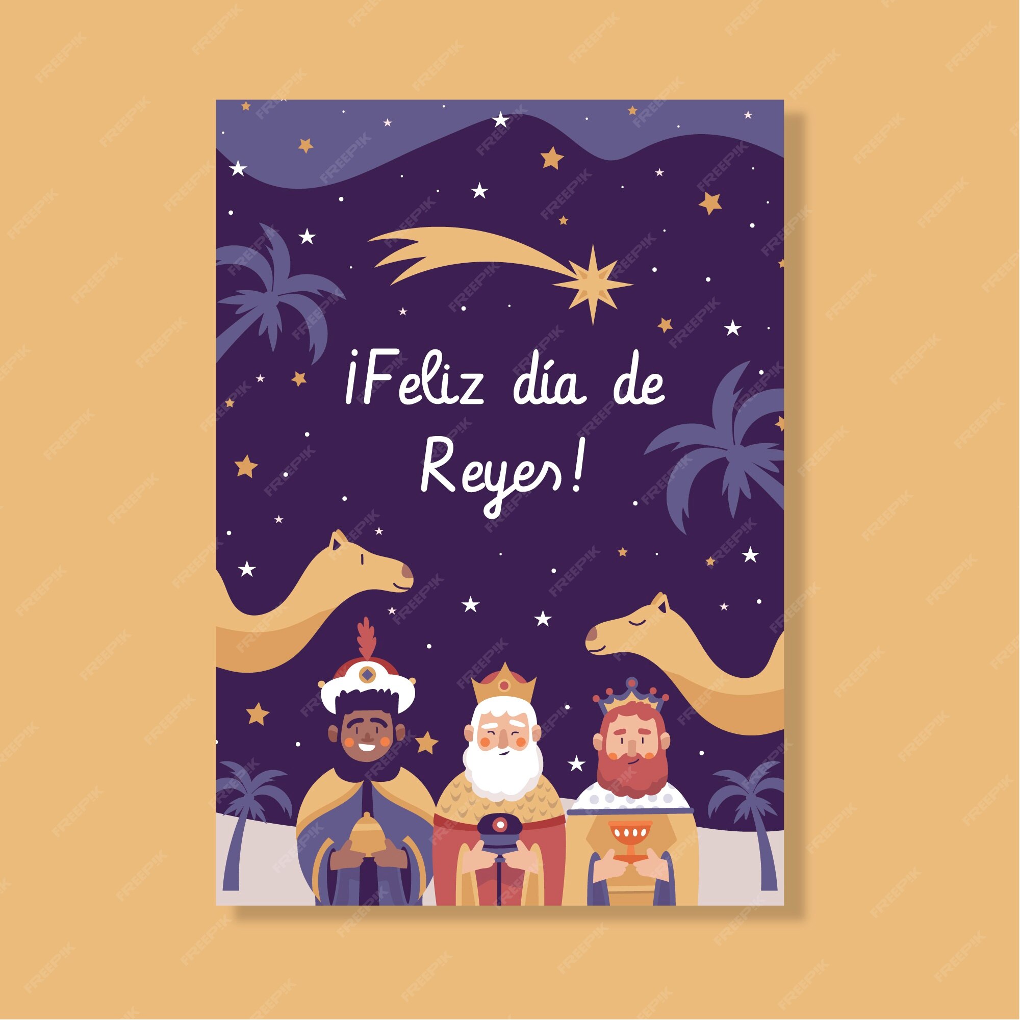 Free Vector Flat feliz dia de reyes greeting card template