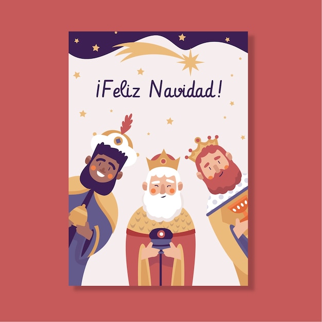 Premium Vector Flat Feliz Navidad Reyes Magos Greeting Card Template 