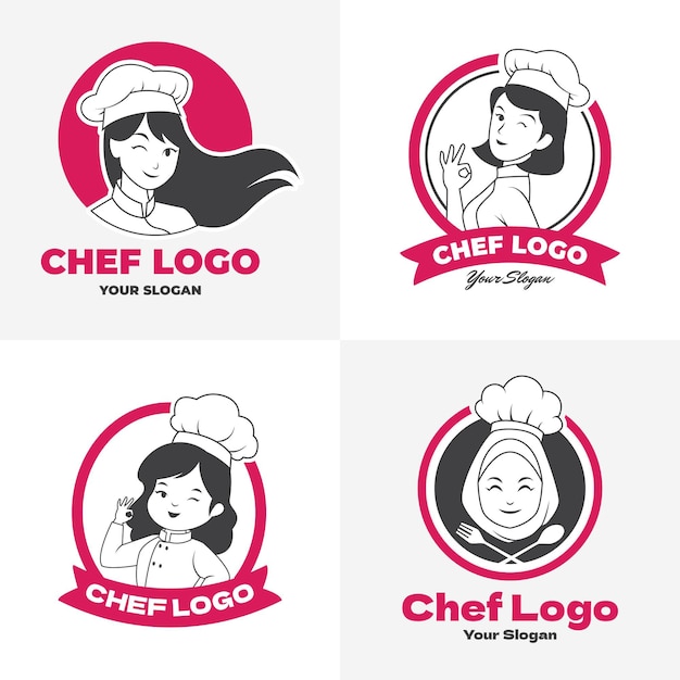 Free Vector | Flat female chef logo collection