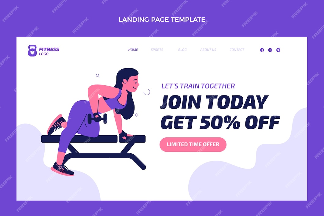 free-vector-flat-fitness-landing-page-template