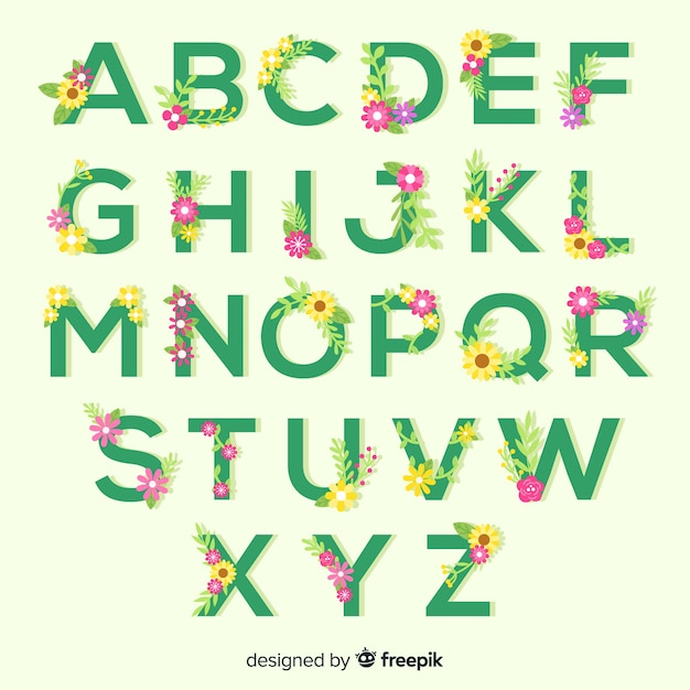 Flat floral alphabet | Free Vector