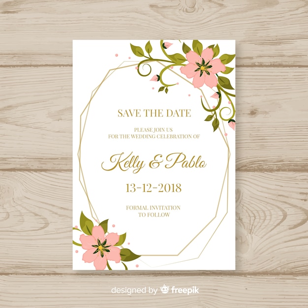 Free Vector Flat Floral Wedding Card Template