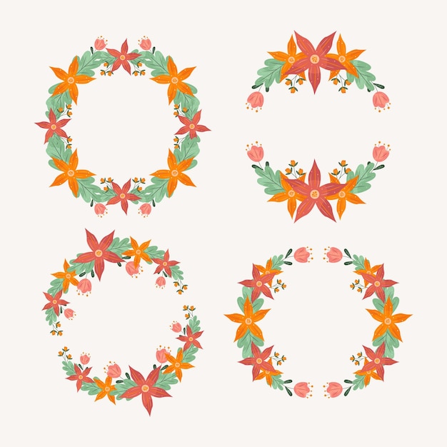 Premium Vector Flat Floral Wreath Collection 0198