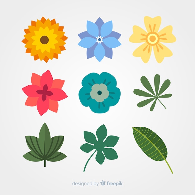 Flat flower and leaf collection | Free Vector