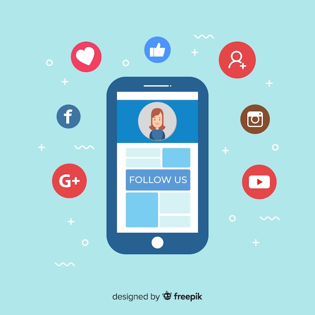 Flat follow us background Free Vector