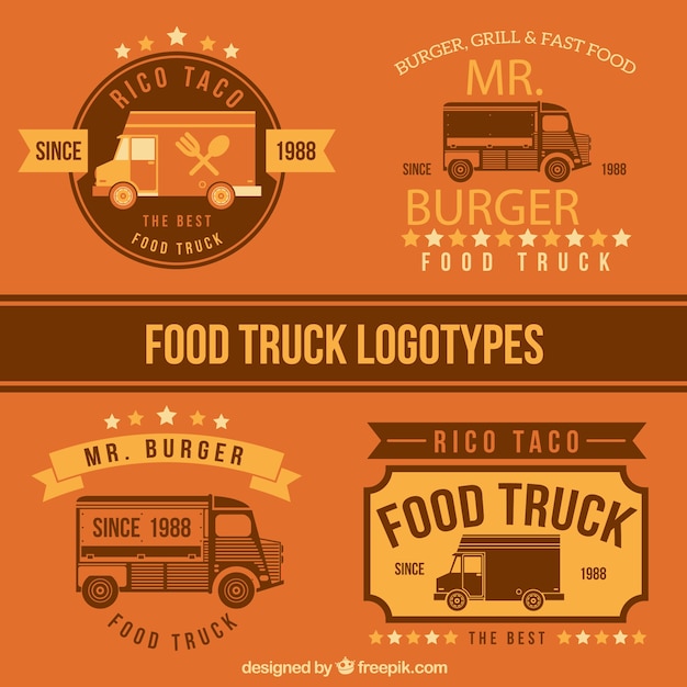 Flat food trucks design logo templates