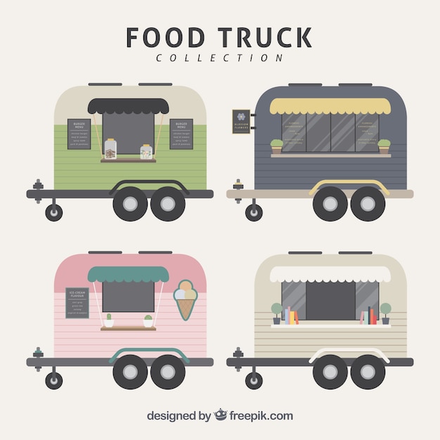Flat food trucks with vintage style