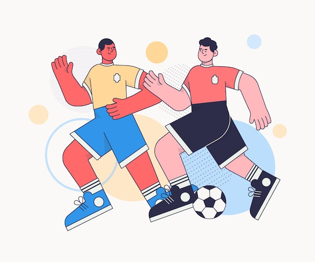 フラットサッカー選手のイラストデザイン プレミアムベクター