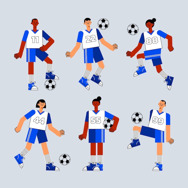 フラットサッカー選手のイラストデザイン 無料のベクター