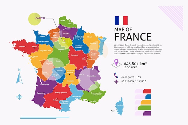 フラットフランス地図インフォグラフィック 無料のベクター