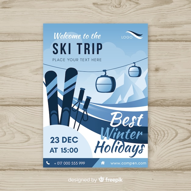 Free Vector | Flat funicular ski trip poster template