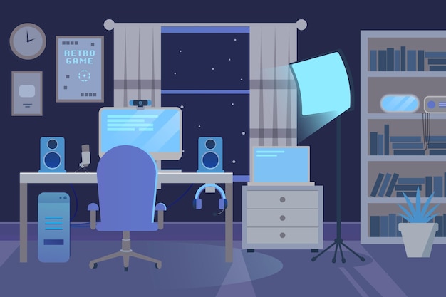 Free Vector | Flat gamer room illustration