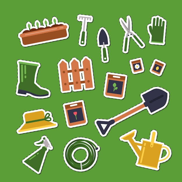 Premium Vector | Flat gardening icons stickers set illustration ...