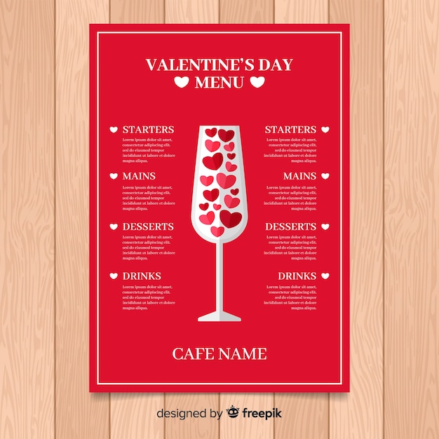 free-vector-flat-glass-valentine-menu-template