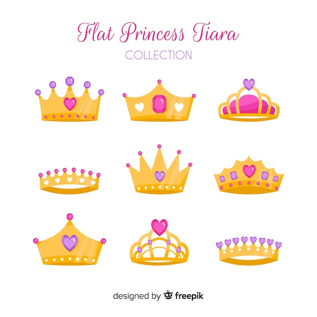 Premium Vector Flat Golden Princess Tiara Collection