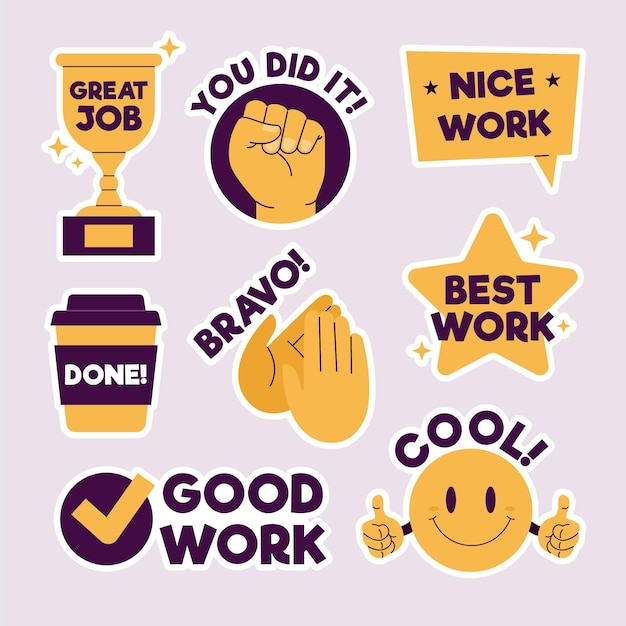 Free Vector | Flat good job and great job stickers pack