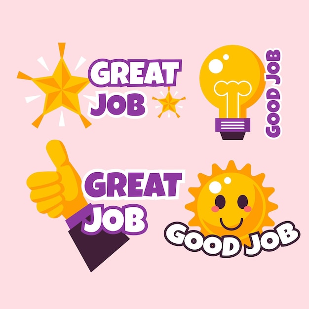 Free Vector | Flat good job and great job stickers