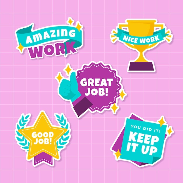 Free Vector | Flat good job stickers collection