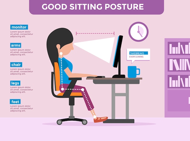 Flat Good Sitting Posture Illustration Vector Premium Download