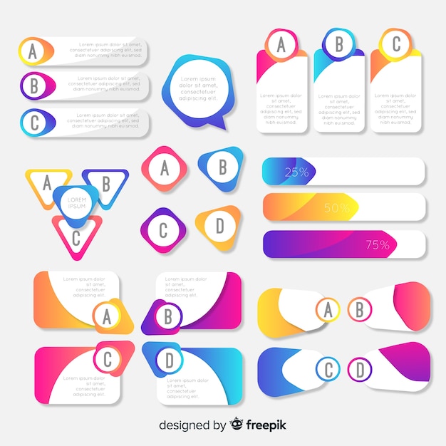 Flat gradient infographic element collection Free Vector