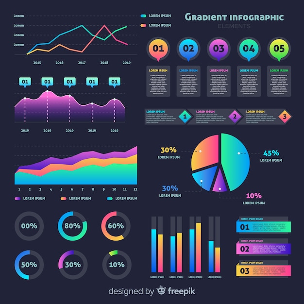 Flat gradient infographic with stats Free Vector