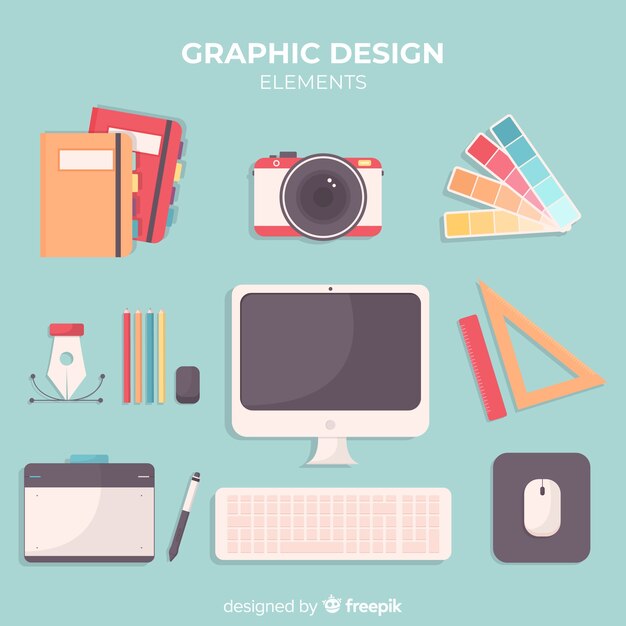 Flat graphic design tools collection Free Vector
