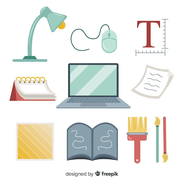 Flat graphic design tools collection Free Vector