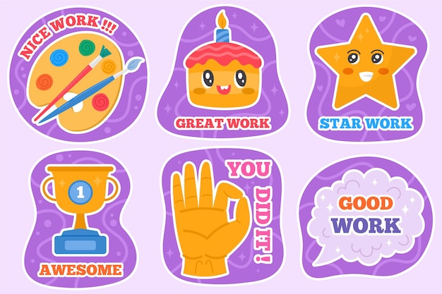 Premium Vector | Flat great job stickers pack