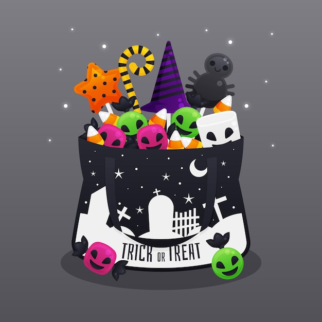 Download Free Vector | Flat halloween bag with candy