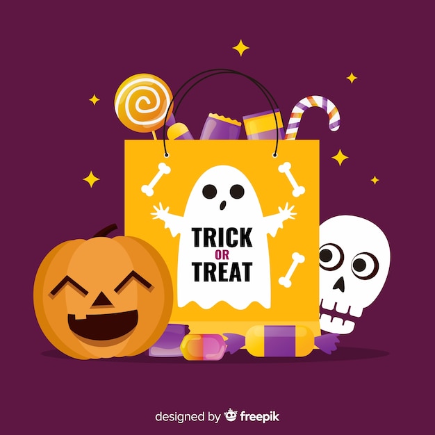 Free Vector | Flat halloween bag with pumpkin and skull