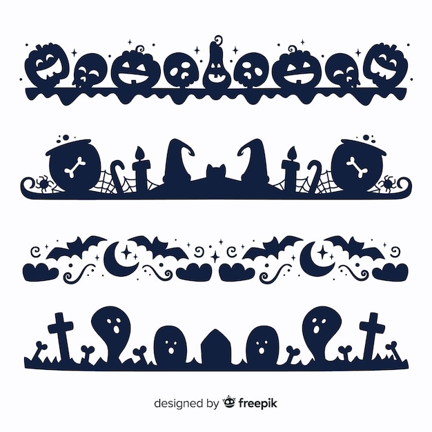 Download Flat halloween border on black and white collection Vector ...